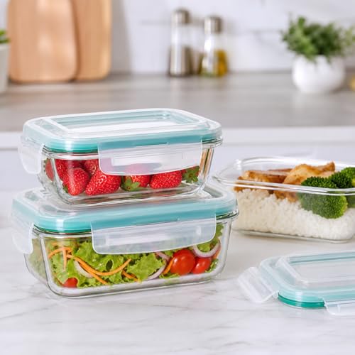 Kit 3 Potes Herméticos de Vidro com Tampa Vedação Silicone 370ml 640ml 1040ml – Livre de BPA, Vai ao Forno, Micro-ondas e Lava-louças Organizador