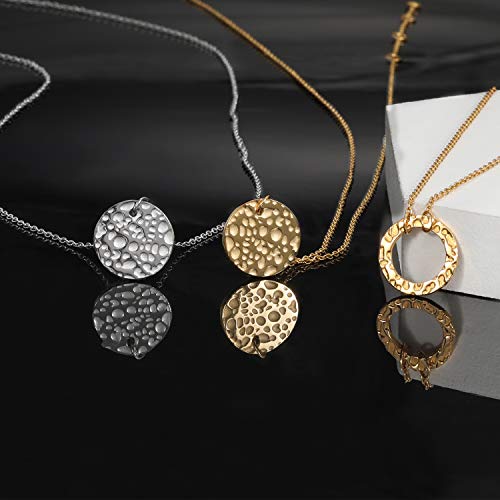 Women Moon Pendant Necklace Gold Dainty Full Moon Necklace Hammered New Moon Circle Choker Pendant, Jewelry Gifts for Girls Women
