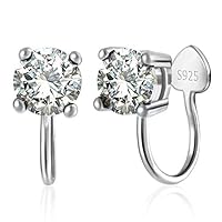 OwMell Clip on Earrings for Women, Platinum Plated Sterling Silver Cubic Zirconia Clip on Stud Earrings Non Pierced