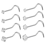 Jstyle 20G 8 Pcs Stainless Steel Nose Rings Studs Screw Piercing Body Jewelry 1.5mm 2mm 2.5mm 3mm Fang