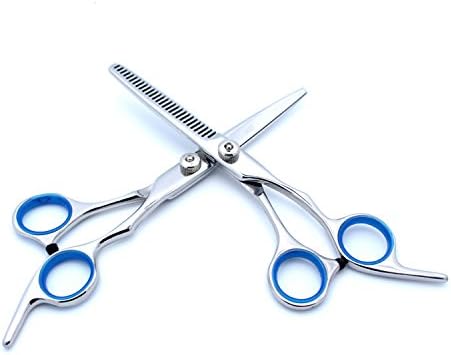 RUIHUI 2 X Professional Hairdressing Set with Case, Barber Salon Hair Cutting Scissors&amp;Thinning Razor Scissors,6 Inch (White with Blue)