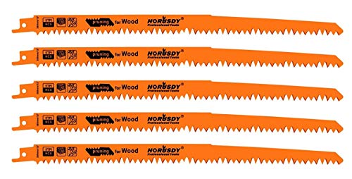 HORUSDY 12-Inch Wood Pruning Reciprocating Saw Blades, 5TPI Sawzall Saw Blades - 5 Pack (NEW Reciprocating Saw Blades)