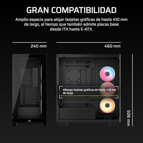 Caixa de PC 3500X LX-R RGB iCUE Link Mid-Tower com painel panorâmico de vidro – Inclui 3X LX120-R RGB e iCUE Link System Hub, pode incluir até 10 ventoinhas de 120mm – Preto