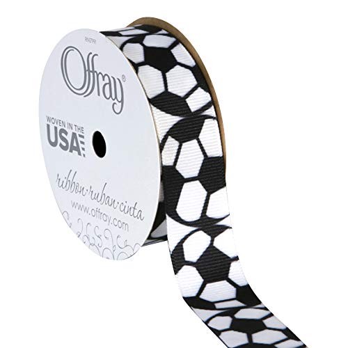 image for Offray Grosgrain Sports Craft Ribbon, 7/8-Inch x 9-Feet, Soccer, Style