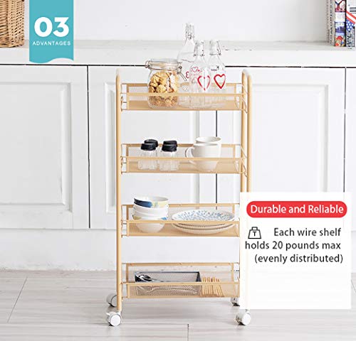 IRISHOME Easy Assemble 5-Tier Bathroom Shelf Cart, Large Rolling Cart, Office File Cart, Kitchen Storage Cart on Wheels, Utility cart, Storage Rack, Mesh Designing -Yellow
