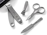 GERManikure 4pc matte stainless steel travel manicure set in black leather case with magnet clasp