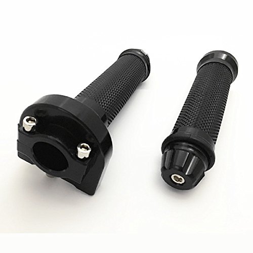 E-Bro Aluminum Motorcycle Handlebar Rubber Gel Hand Grips (Black+Throttle Tube)
