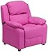 Flash Furniture Charlie Vinyl Kids Recliner with Flip-Up Storage Arms and Safety Recline, Contemporary Reclining Chair for Kids, Supports up to 90 lbs., Hot Pink