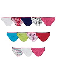 Hanes - Calzoncillos de bikini para niñas (12 unidades), diseño de impresiones y sólidos