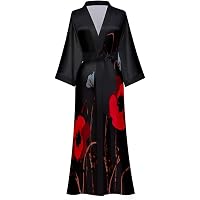 Horezsie Women's Long Satin Robes Long Silk Robes Floral Silky Kimono Robes  Dressing Gown, One Size at Amazon Women's Clothing store