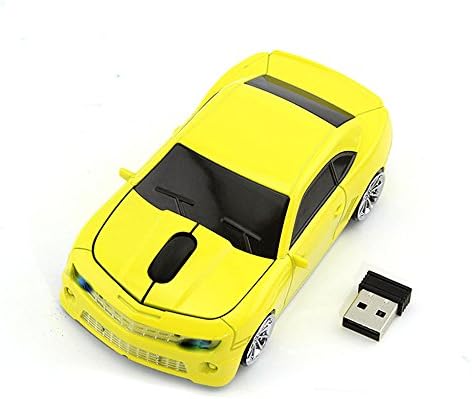 Usbkingdom 2.4GHz Sport Car Shape Wireless Mouse Ergonomic Optical Cordless Mice with USB Receiver for PC Laptop Computer 1600DPI 3 Buttons Yellow