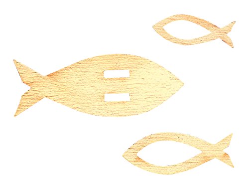 Petra's Craft News A KFH3350KD Cut-Out 50-Piece Assorted Wooden Fish Set of 2 Sizes and Ribbon Holder