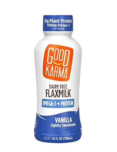 Good Karma Plant-Powered Flaxmilk, Vanilla Lightly Sweetened, 10 oz Shelf-Stable Bottle (Pack of 12) Dairy-Free, Plant Based Milk Alternative
