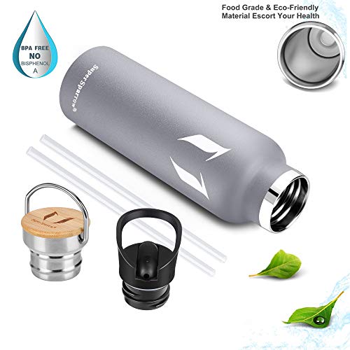 Super Sparrow Trinkflasche Edelstahl - 350ml/500ml/620ml/750ml/1L - Auslaufsicher Thermoskanne, BPA-Frei Wasserflasche - Thermosflasche Kinder für Sprudel, Sport, Schule, Fitness - Mit 2 Deckeln – Bild 6