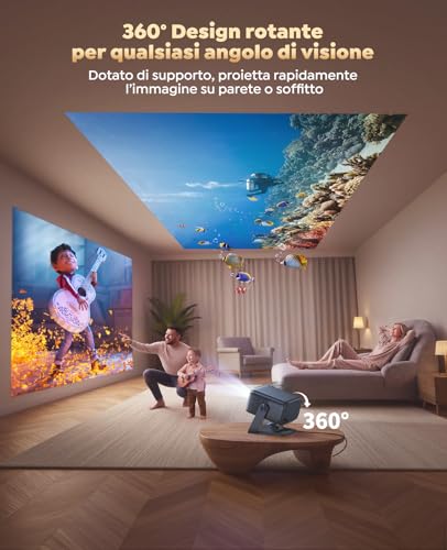 4K Projector, Google TV, 1200 ANSI, 360° Rotation, 30W HiFi】HDR10 Auto Focus and 6D Keystone Projector, WiFi Bluetooth, Portable Voice Control Projector, Ceiling Projector and Home Cinema