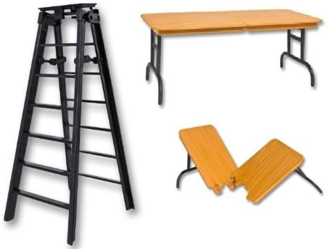 6" Black Ladder & Brown Wood Effect Breakaway Table - Wrestling Figure Accessories (WWE/TNA)