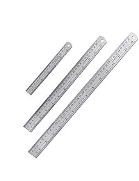 GOLRISEN   Regla de acero inoxidable ligera con regla de metal y tabla de conversión para medir la escuela, oficina en 6.0 in 12.0 in 15.0 in