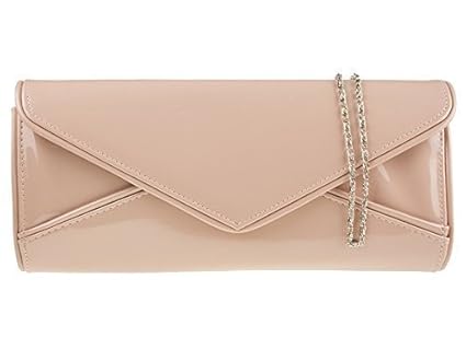 NEU DAMEN NEON LACK CLUTCH DAMEN ABEND UMSCHLAG PARTY BRAUT SCHULTERTASCHE - Hautfarben, Medium