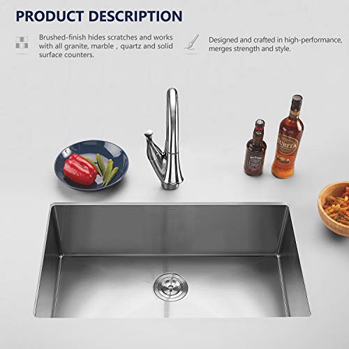 TORVA 30-inch Undermount Kitchen Sink, 16 Gauge Stainless Steel Undermount Deep Single Bowl 30 x 18 x 10 Inch, Suit for 33-inch Cabinet - Thumbnail 6