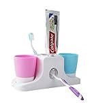 Automatic Toothpaste Dispenser Toothbrush Cup And Holder Wall/Mirror Mountable With Suction Cups Or Standalone By Ning store