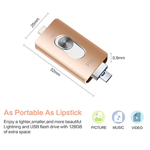 UPSTONE USB 3.0 128GB iPhone Flash Drive For iPhone X XR XS MAX, Photo Stick For iPhone 6, iPhone 6 Plus, iPhone 8 Plus, iPad Pro, External Storage for iPhone iPad USB (PINK128)