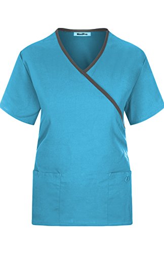 MedPro Women's Medical Scrub Set Mock Wrap and Cargo Turquoise L (GT-756)