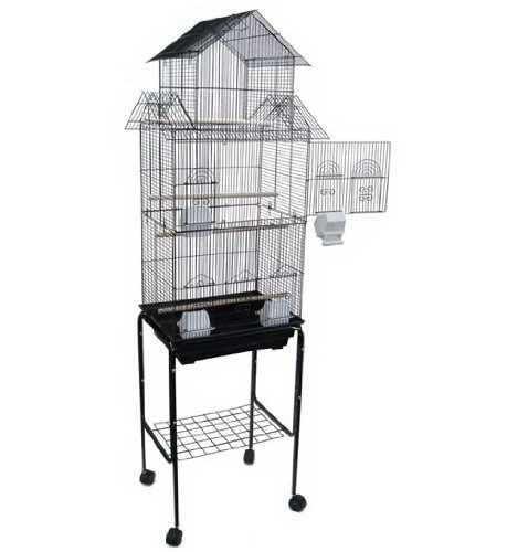 Mcage Large Canary Parakeet Cockatiel Lovebird Finch Roof Top Bird Cage with Stand -18″x14″x63″Black