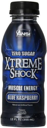Ansi Xtreme Shock RTD Energy Drink, Blue Raspberry, 12 fl oz, ( 12 Count ) by ANSI