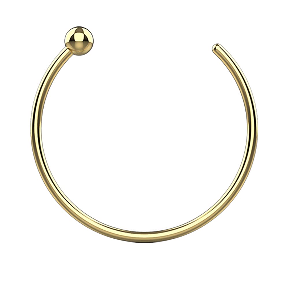 AZARIO LONDON 9K Solid Yellow Gold 20 Gauge - 8MM Diameter Open Hoop Ball End Nose Piercing Ring Jewellery