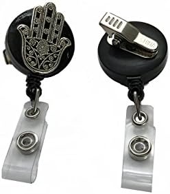Mehndi Hand Hamsa Badge Reel Holder Alligator Swivel Clip Retractable