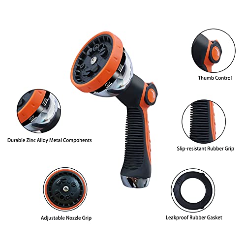 Garden Hose Nozzle | Flosuber Hose Spray Nozzle Water Hose Nozzle Heavy Duty 10 Adjustable Watering Patterns, Slip and Shock Resistant for Outdoor Lawn & Plant, Car & Pet Washing