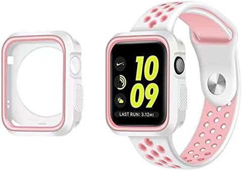 Apple Watch Case 42mm, Shock-proof Silicone Cover Full Body Protective Bumper Case for Apple Watch 42mm Series 3, 2, 1 (42mm, White Pink)