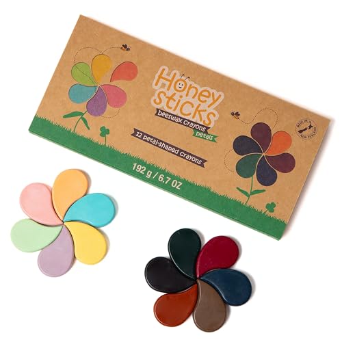 Honeysticks Flower Shaped Beeswax Crayons (12 Pack) - Non Toxic Crayons Made with Pure Beeswax, Chunky Petal Shaped, Easy To Hold And Use, Safe For Ages 1+, Gift for Toddler, Girls 3-6