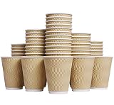 Luckypack Hot 12 oz Disposable Insulated Corrugated Sleeve Ripple Wall Paper Coffee Cups for Drink, 100,12oz, Brown