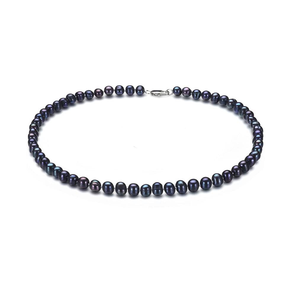 Treasure Bay Women's Mens Black Pearl Necklace | Handmade 7mm Freshwater Pearl Necklace for women men 46cm (Black)
