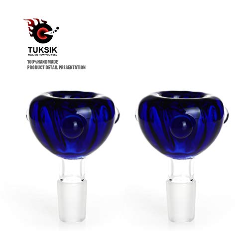 Tuksik 2 Pack Glass Herb Holder Bowl Blue Glass Holder 14mm (Blue)