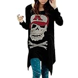 Allegra K Women Skull Cut Out Back Tops Long Sleeve High Low Hem Cool T Shirts