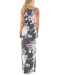 ury - Maxivestido con estampado floral para mujer, cuello redondo, informal, sin mangas, largo, con bolsillos