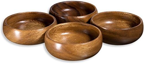 Saverite Acacia Wood Hand-Carved Calabash 1 Bowl 4 inches And 1 Mini Wooden Small Spoons (1)