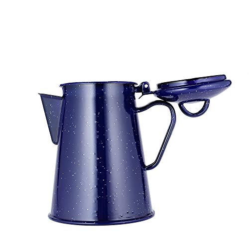 Xena Enamelware Stainless Steel Blue Speckled Coffee Percolator Camping Outdoor 100% BPA Free Metal Cookware, 1.2L Liter 5 Cup 8.5 x 6 Inch BBQ Hunting Accessories Bar BQ Backpacking Gear
