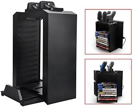Multifunctional Storage Stand Kit For Playstation 4, JLTMODE Dualshock 4 Controller Charging Station and Console Stand Holder up to 12 gaming discs Holder