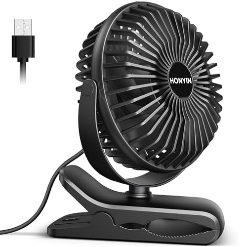 HONYIN Mini USB Clip Fan, 5" Clip and Desk Personal Fan with Sturdy Clamp, 720° Rotation, Desktop Table Cooling Fan by USB Plug In, for Home, Office and Desk