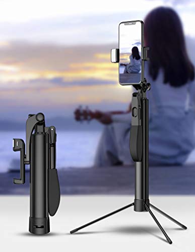 FeliSun Versenkbarer Selfie-Stick mit Stativ, 2 * Fülllicht, Drahtlose Bluetooth-Fernbedienung, Panoramaaufnahme mit Anti-Shake-Stabilisator, Höhe der Metallstange Einstellbar (30-160 cm)