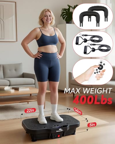 Vibration Plate Exercise Machine with Handles, 2026 Upgrade Motor 8000 Vibrations/min & Extra Larger Vibrating Plate, 400lbs Power Plate, 200 Speed Levels, 5Modes, Bluetooth, Quiet, for Weight Loss