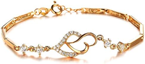 Kredy Women Bracelets, 18K Gold Elegant Double Heart Link Bangles Bracelets for Women Girls