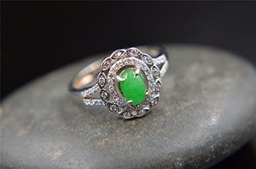 silver 925 Burma jade natural brooch vivid green ring jadeite gemstone