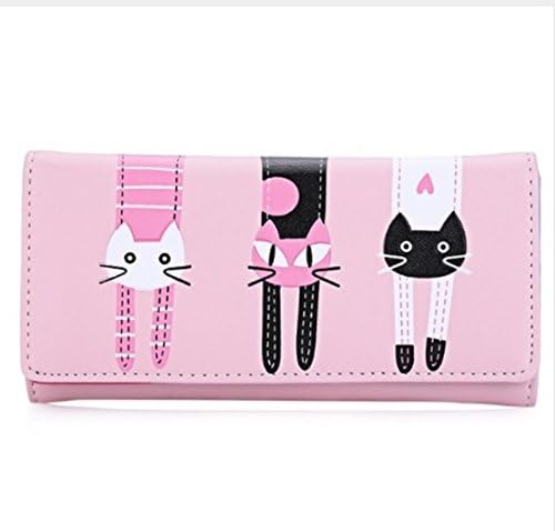 PAAT SHOP Women Cute Cat Cartoon Wallet Long Creative Card Holder Casual Ladies Clutch PU Leather Coin Purse (Pink)