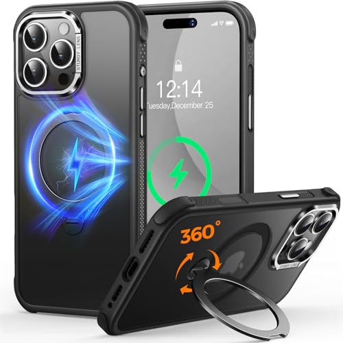 Cutelfon O3 Mag-Stand Designed for iPhone 16 Pro Max Case with 360° Spin Stand, [Compatible with MagSafe] [Super Skin Feeling] Translucent Matte Magne