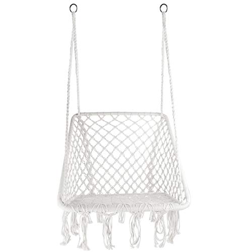Karriw Hammock Chair Macrame Swing, Cotton Hanging Swing Chair for Indoor, Outdoor, Garden, Home (White)
