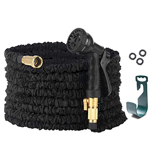 LETIME 75ft Expandable Water Hose Set Retractable Garden Hose Flexible Hose Storage 3/4" Brass Valve 8 Function Hose Nozzle